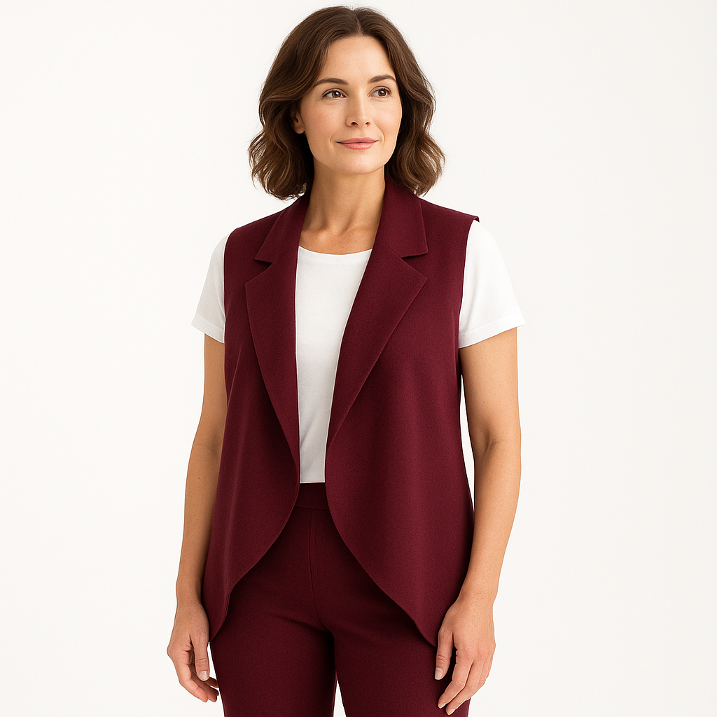 Chaleco sin mangas burdeos con caída asimétrica