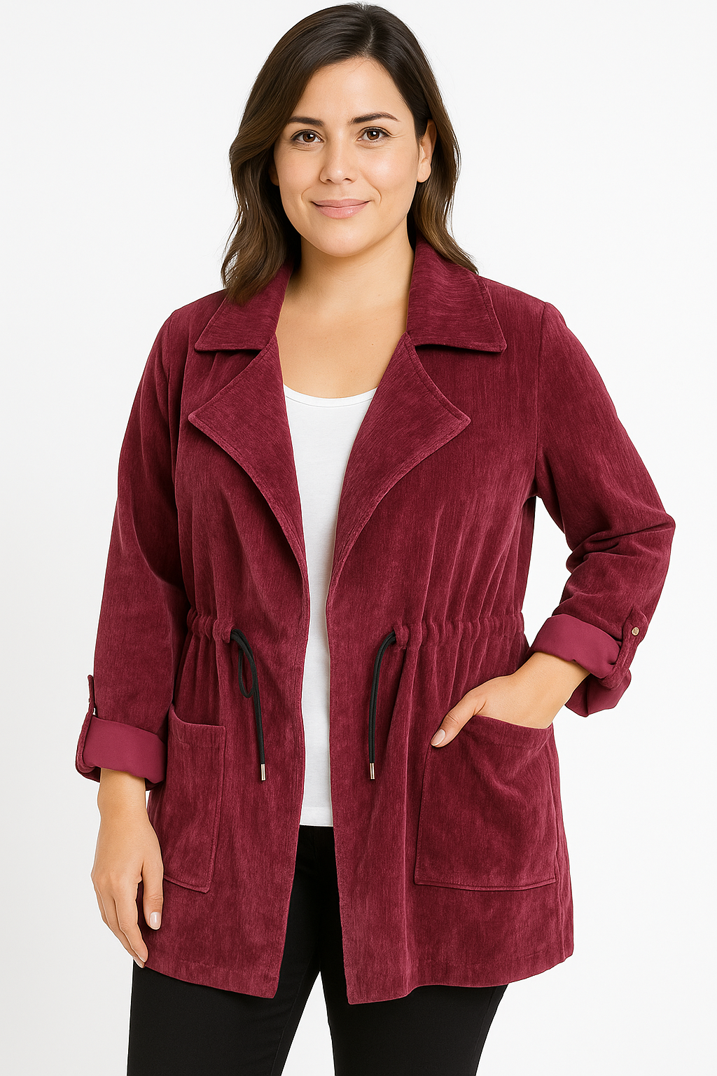 Chaqueta con solapa amplia y cordón ajustable