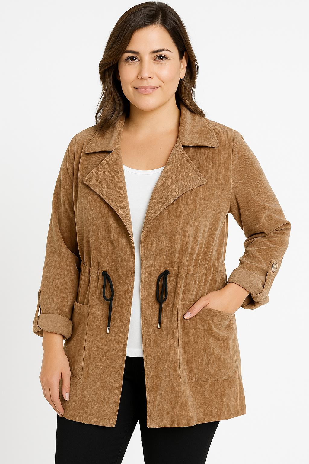 Chaqueta con solapa amplia y cordón ajustable