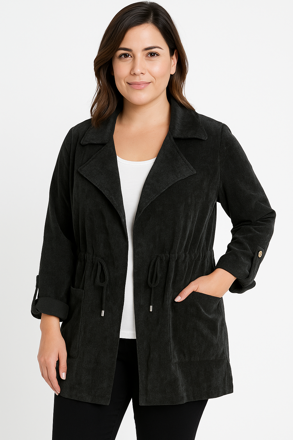 Chaqueta con solapa amplia y cordón ajustable